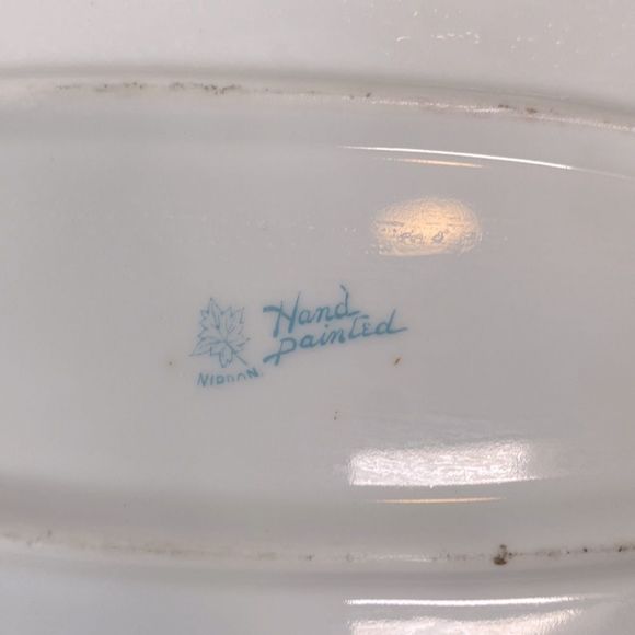 Nippon 12" Porcelain Hand Painted Canoe Shaped Dish / Tray - Picture 2 of 11